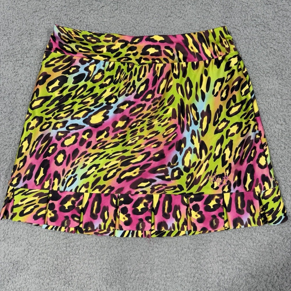 TZU TZU  Skort Size Large Pleat Ruffle Skirt Colorful Print Cheetah Golf Pocket